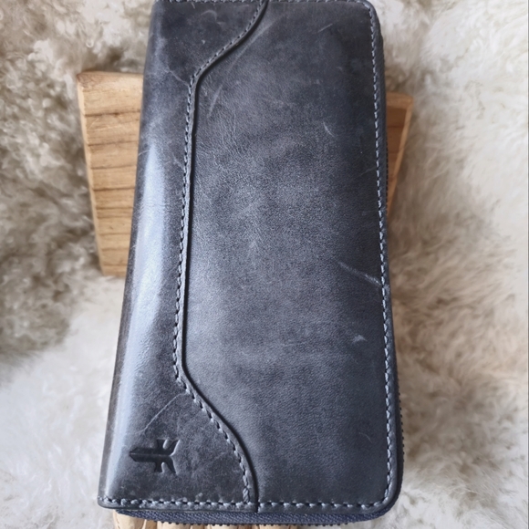 Frye Melissa Denim Zip Wallet – Navy Blue, Hand-Woven Recycled Denim With Leather Trim - View #6